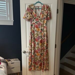 Dress Forum Silky Floral Maxi Dress with V-Neck